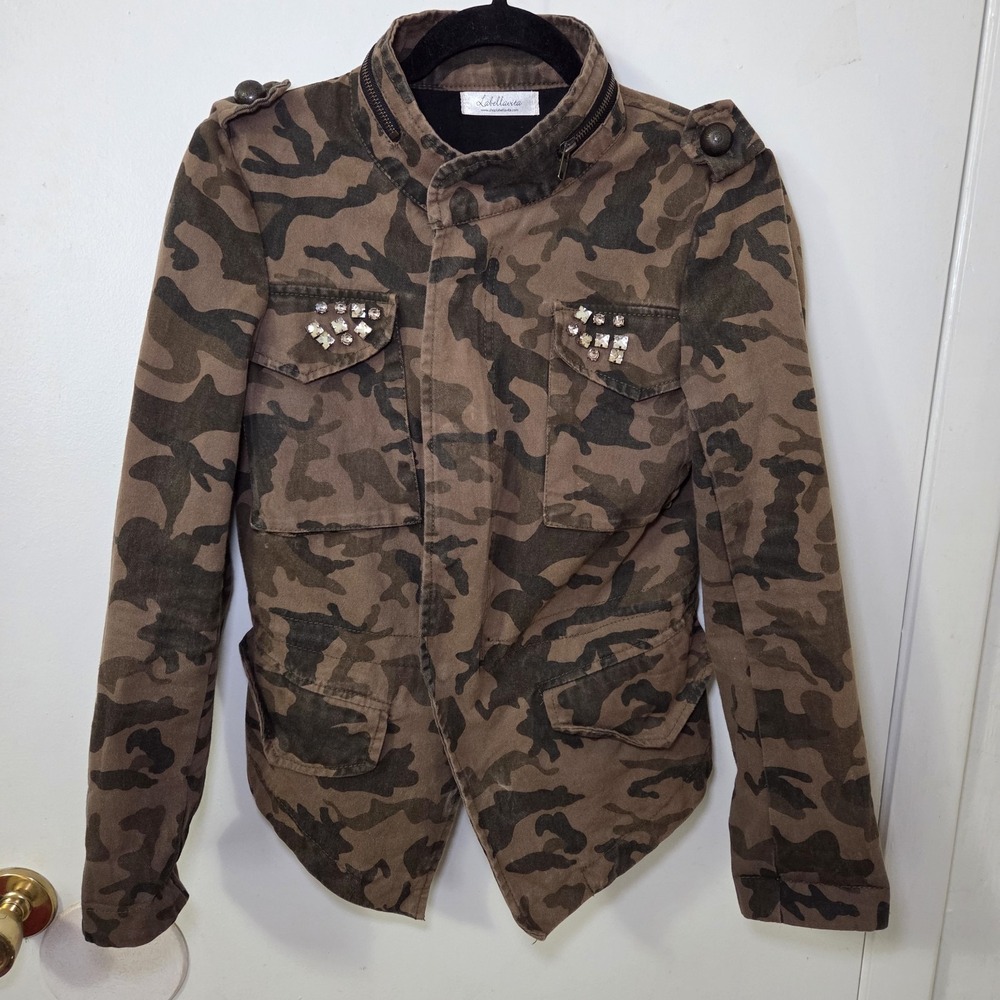 Labellavita‎ Camo Military Jacket Womens Medium Studded Utility